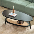 AGV LIGHTING Oval Coffee Table with Storage Shelf, 47' Mid Century Modern Coffee Table for Living Room, Black Wood Finish MDF Top with Rattan Shelf