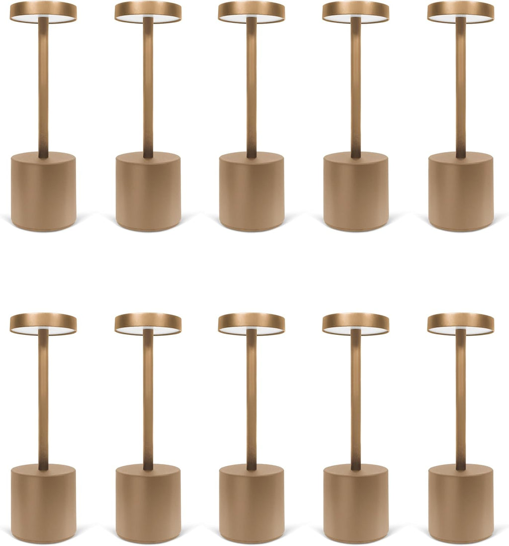 Upper Midland Products 10 Pack - Gold Rechargeable Cordless Table Lamps, Portable LED Desk Lamps, Dimming 5000mAh Rechargeable Battery Powered LED Lighting for Restaurant,Bar, Bedroom, Outdoor, Party