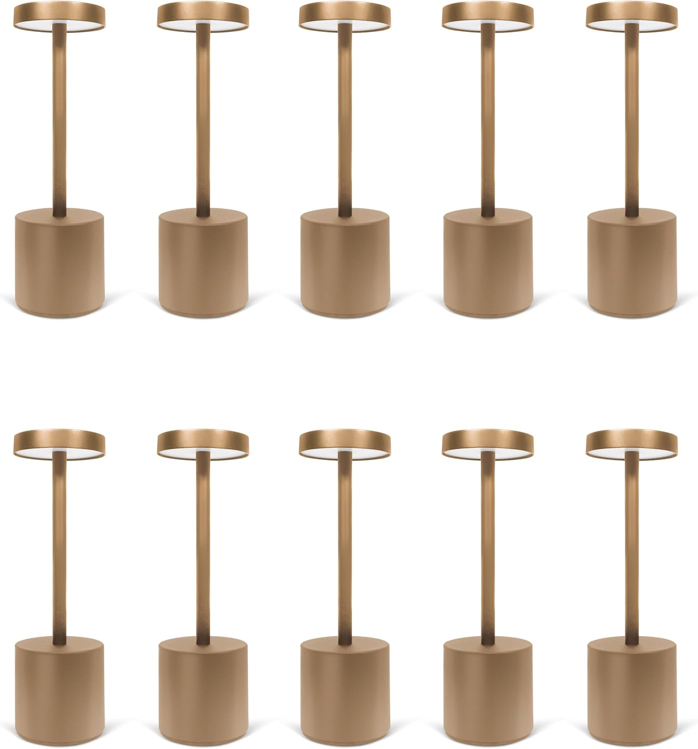 Upper Midland Products 10 Pack - Gold Rechargeable Cordless Table Lamps, Portable LED Desk Lamps, Dimming 5000mAh Rechargeable Battery Powered LED Lighting for Restaurant,Bar, Bedroom, Outdoor, Party