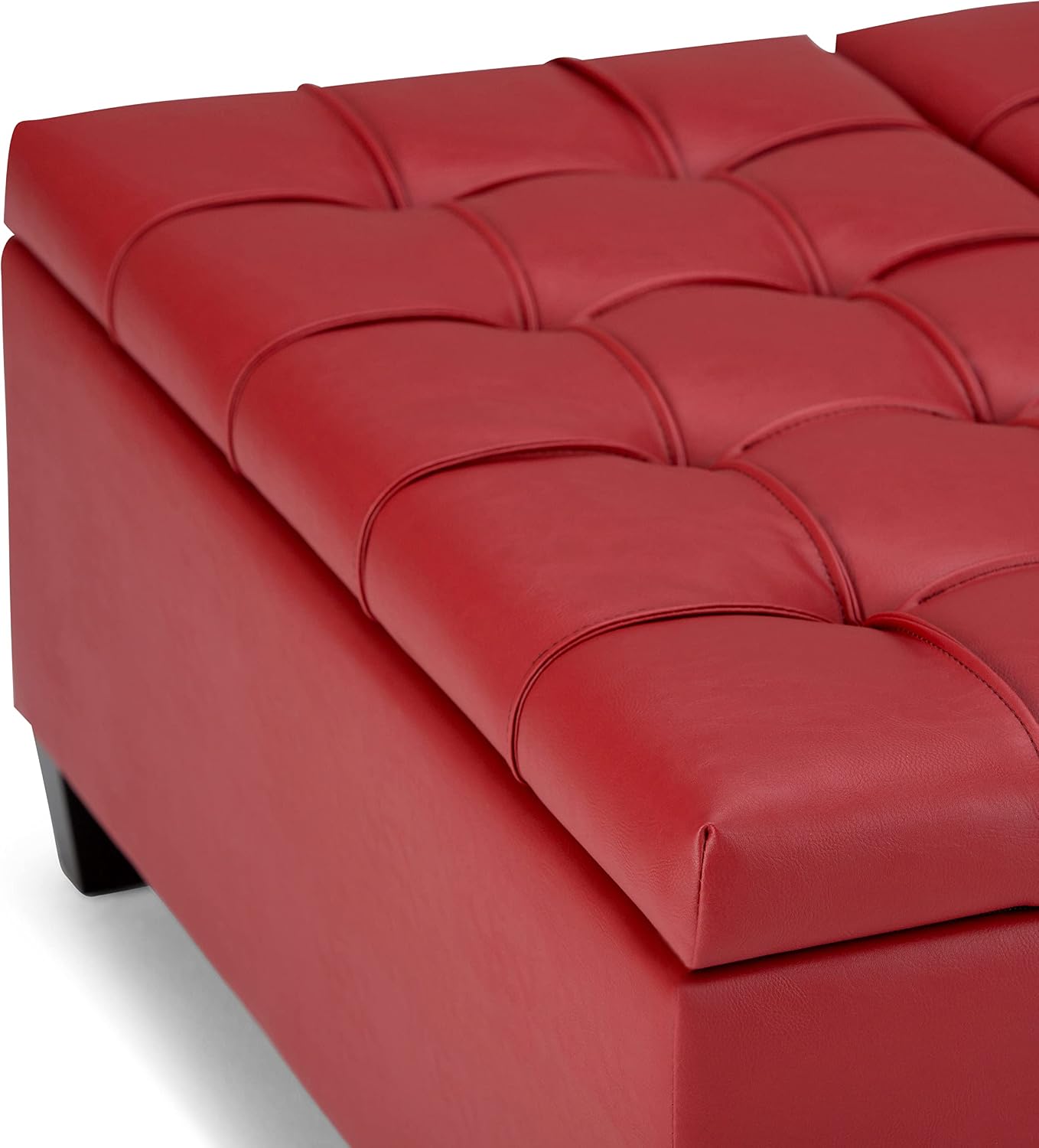 SIMPLIHOME Harrison Coffee Table Storage Ottoman - 36 inch Wide Upholstered Vegan Leather Square Lift-Top Ottoman in Crimson Red, Transitional Ottoman for Living Room with Hidden Storage