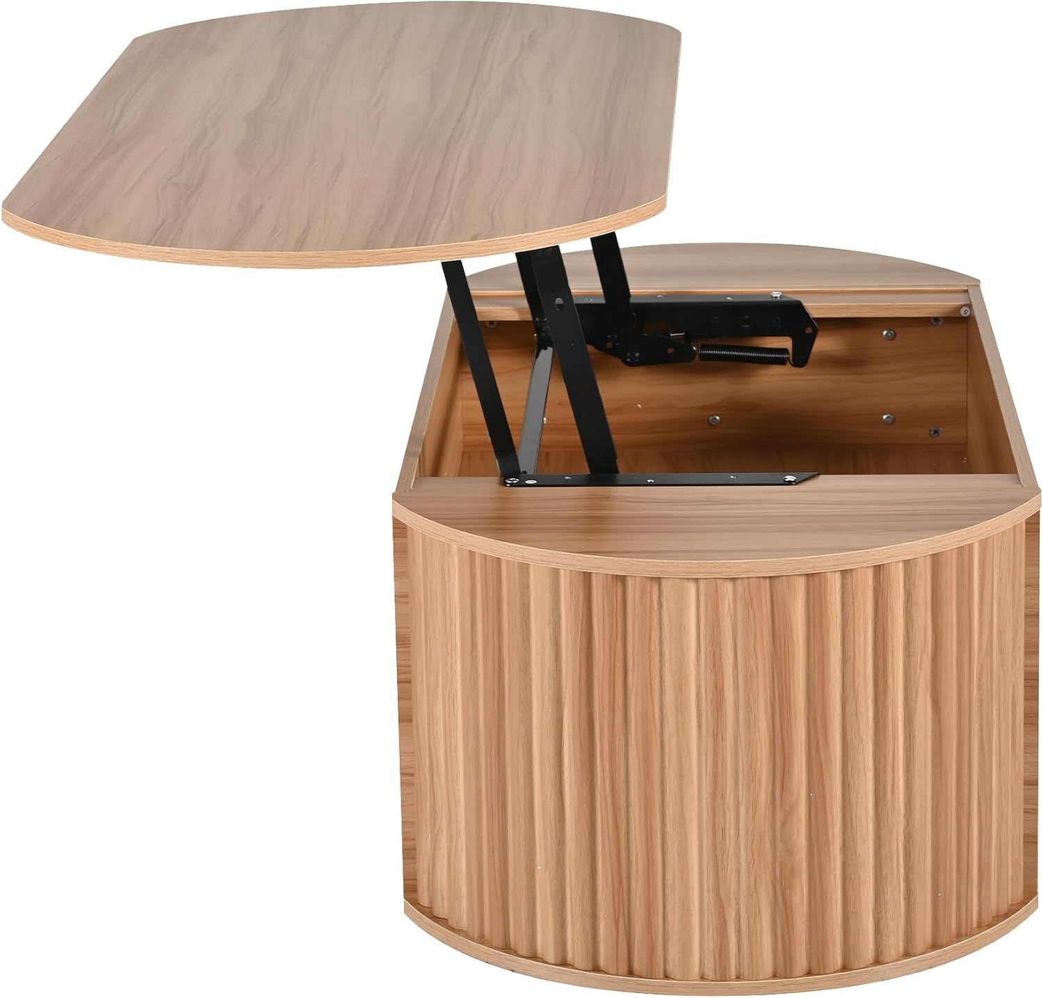 Oval Coffee Table with Lifting Top for Living Room Lift Up Coffee Table with Storage Modern Smart Coffee Tables with Lift Top Fluted Wooden Center Tables Light Brown 47.2'