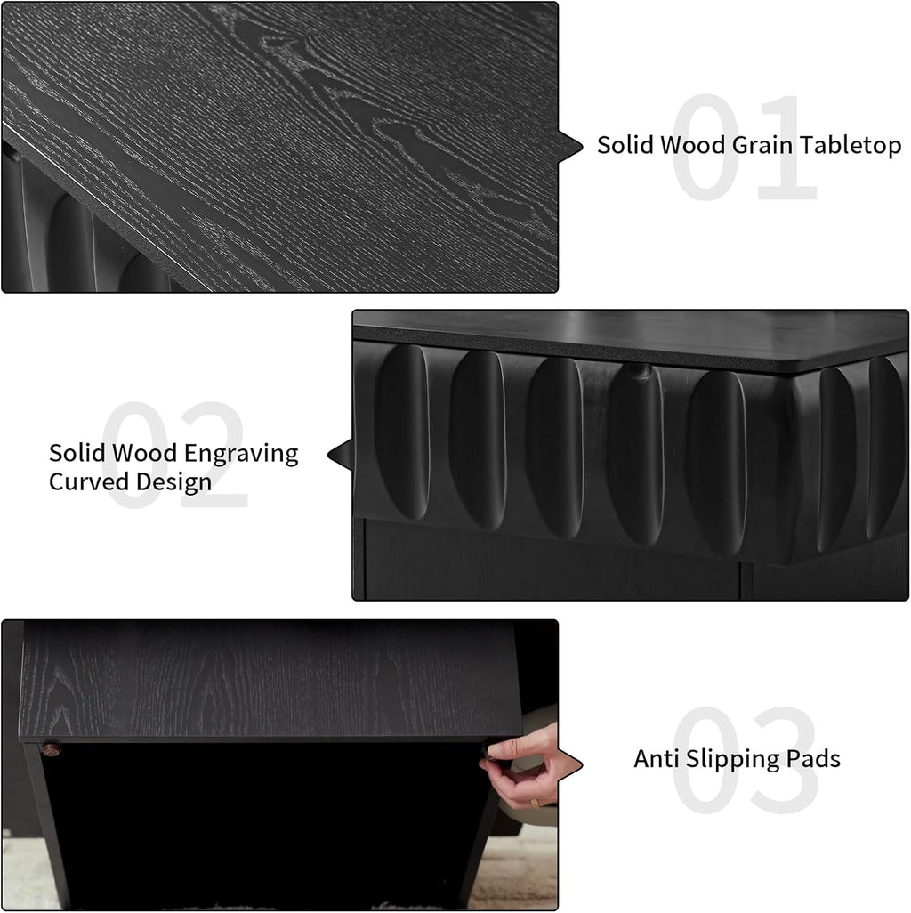 LKTART 31' Lift Top Coffee Table for Living Room, Fluted Coffee Table with Hidden Storage Compartment, Mid Century Modern Solid Wood Veneer Square Center Table for Office Apartment Small Space, Black