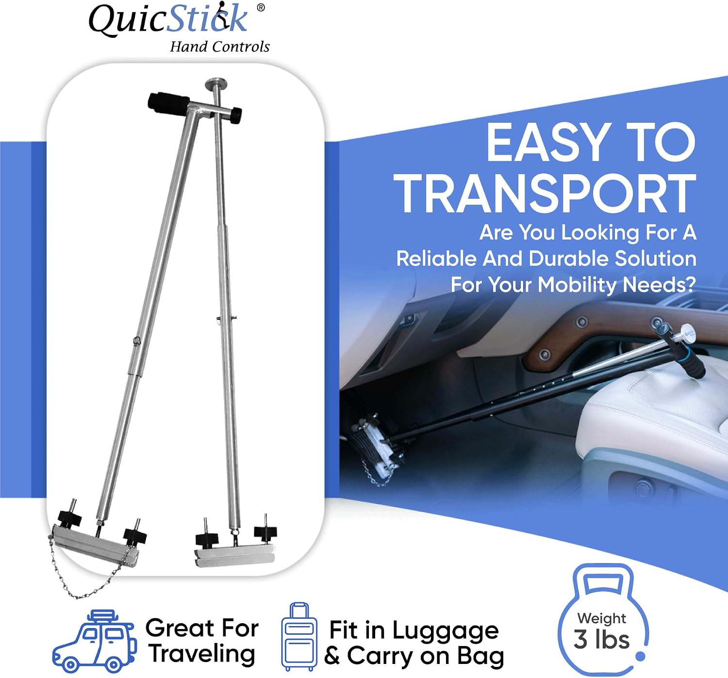 QuicStick Car Hand Controls for Disabled Drivers, Handicap Driver Hand Controls, Driving Handicap Aid Equipment For Permanent Or Temporary Disability