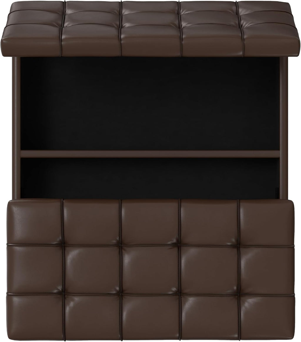 SIMPLIHOME Harrison Large Coffee Table Storage Ottoman - 40 inch Wide Upholstered Vegan Leather Square Lift-Top Ottoman in Chocolate Brown, Transitional Bench for Living Room with Sturdy Base