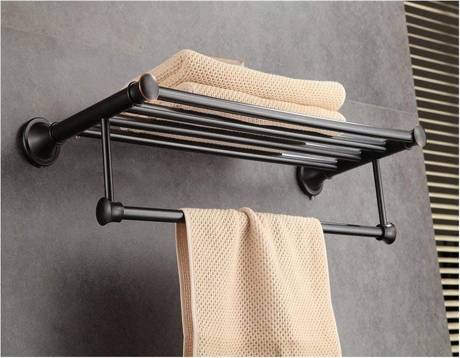 Towel Rails Solid Brass Towel Rack with Bar for Bathroom Shelf Wall Mounted, Oil Rubbed Bronze, 61.5 cm/Toilet Brush Set (Color : Towel Shelf)