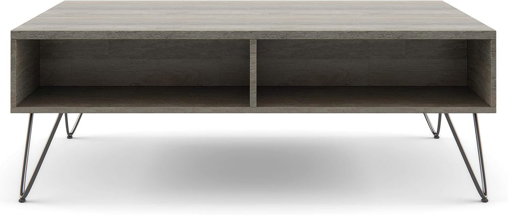 SIMPLIHOME Hunter SOLID MANGO WOOD and Metal 48 inch Wide Rectangle Industrial Lift Top Coffee Table in Grey for the Living Room and Family Room