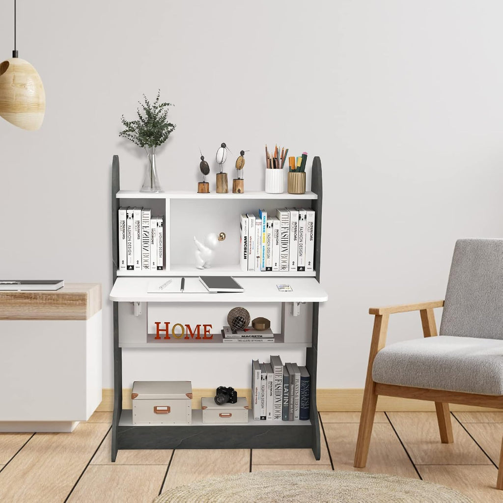 Pmnianhua Folding Wall Desk, Space Saving Removable Wall Desks with Storage Shelf Study Writing Table Freestanding Desk for Bedroom Small Space