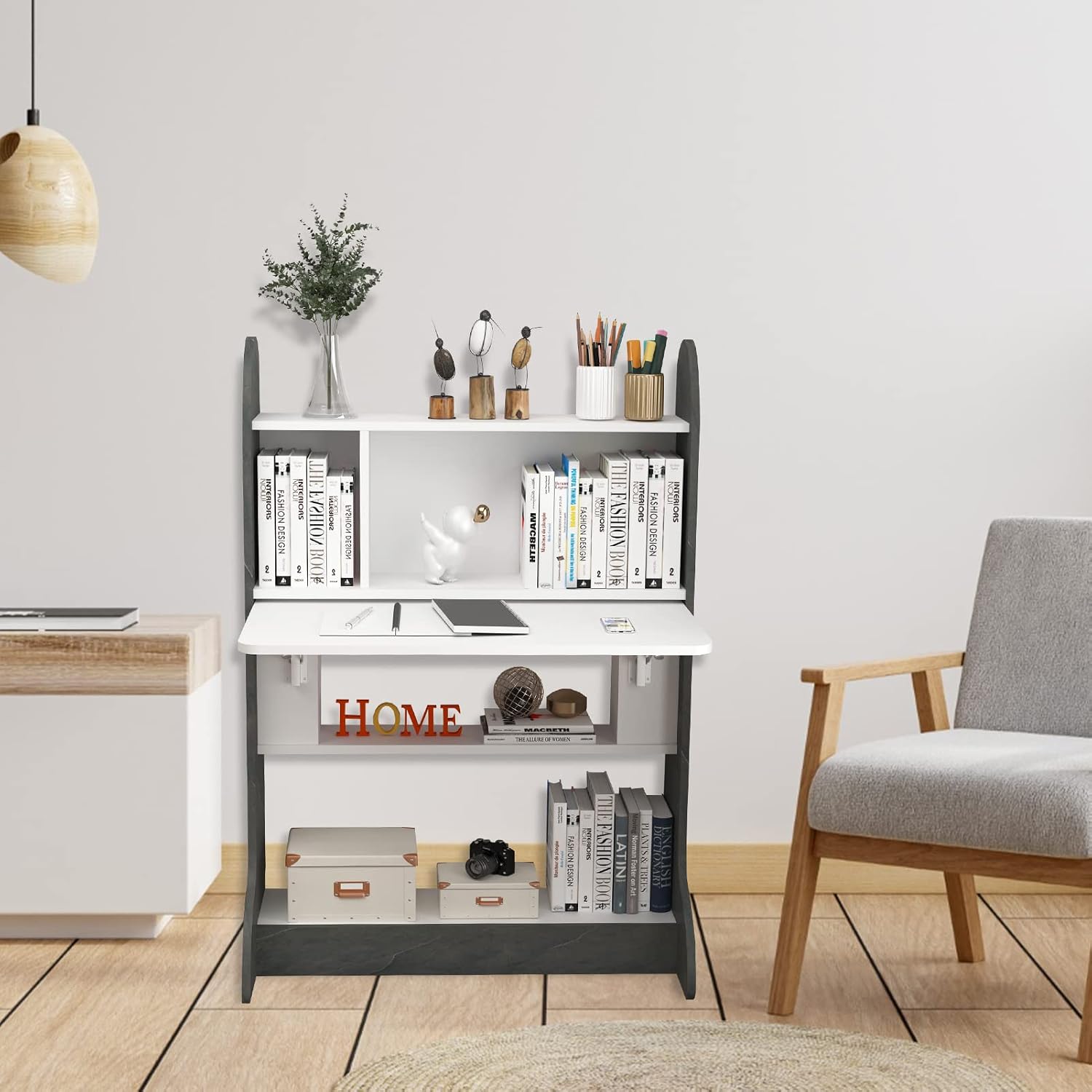 Pmnianhua Folding Wall Desk, Space Saving Removable Wall Desks with Storage Shelf Study Writing Table Freestanding Desk for Bedroom Small Space
