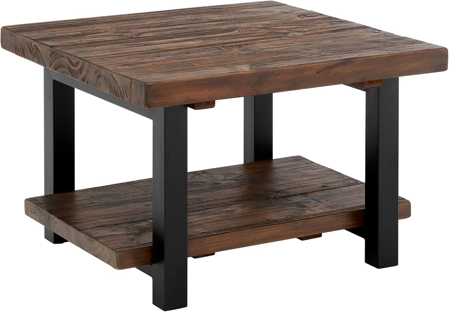 Pomona 27-Inch Square Solid Wood Coffee Table with Metal Legs – Modern Farmhouse Rustic Small Space Table by Alaterre Furniture (Rustic Brown)