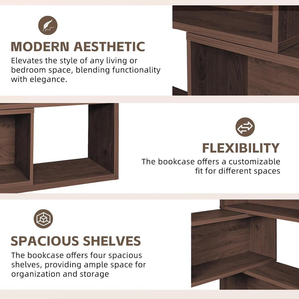 Expandable 3-in-1 Convertible Bookcase with Adjustable Width, Corner & Straight Shelf Design, 4-Tier Modern Storage Organizer, Space-Saving (Grey, 23.6' × 11.8' × 63.0')