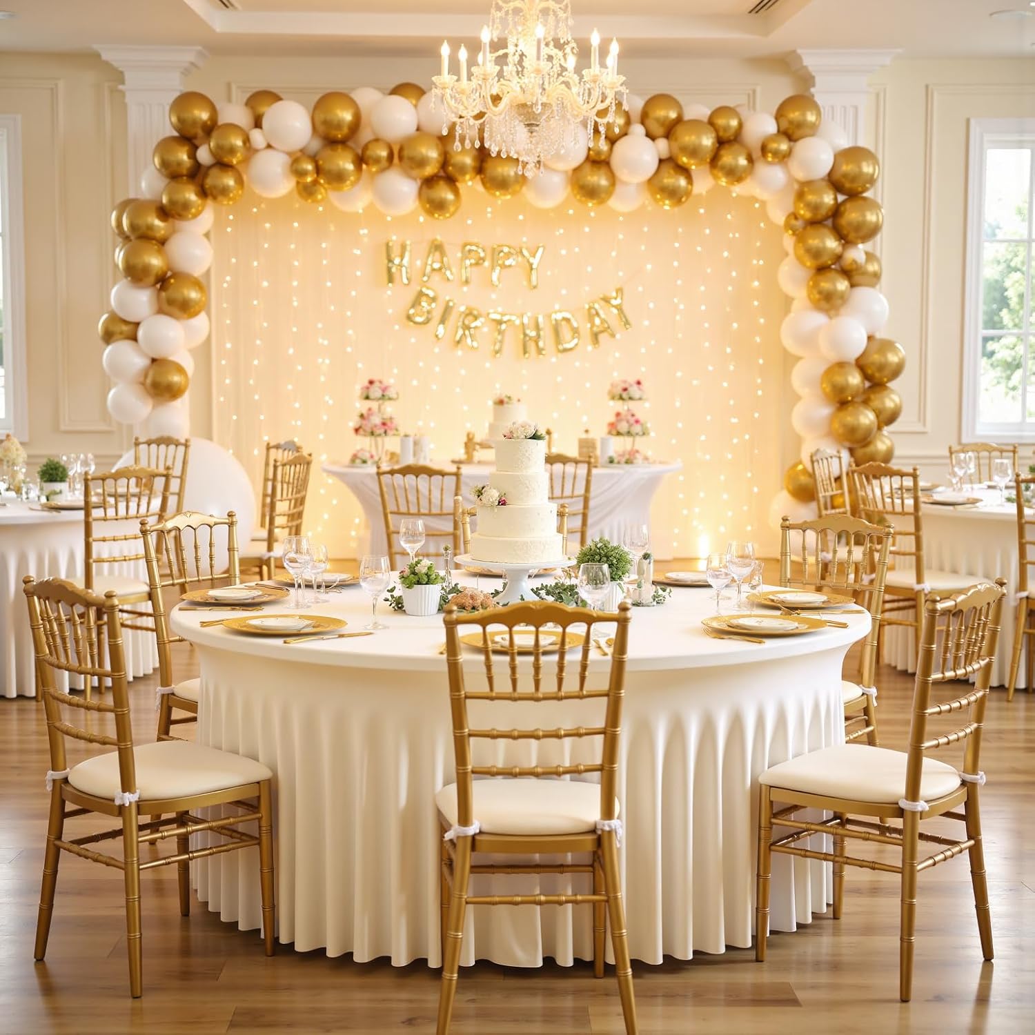leegleri 6 Pack 60Inch Ivory Spandex Round Tablecloths, Stretchy 120inch Fitted 5FT Round Table Cloths, Wrinkle Free Table Cover with Skirt for Wedding Party Dining Banquet