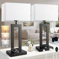 27.2'' Tall Black Table Lamps for Living Room Bedroom, Bedside Touch Control Lamps with 2 USB Ports&AC Outlet, 3 Color Temp.&Stepless Dimming Desk Lamp Sets for Home Office, Pre-assembled White Shade