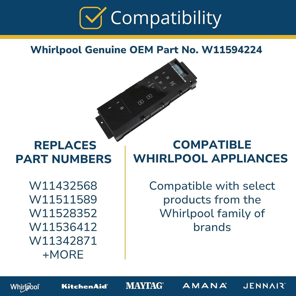 Whirlpool W11594224 Genuine OEM Range Electronic Control Board Replacement Part - Replaces W11432568, W11511589, W11528352, and W11536412