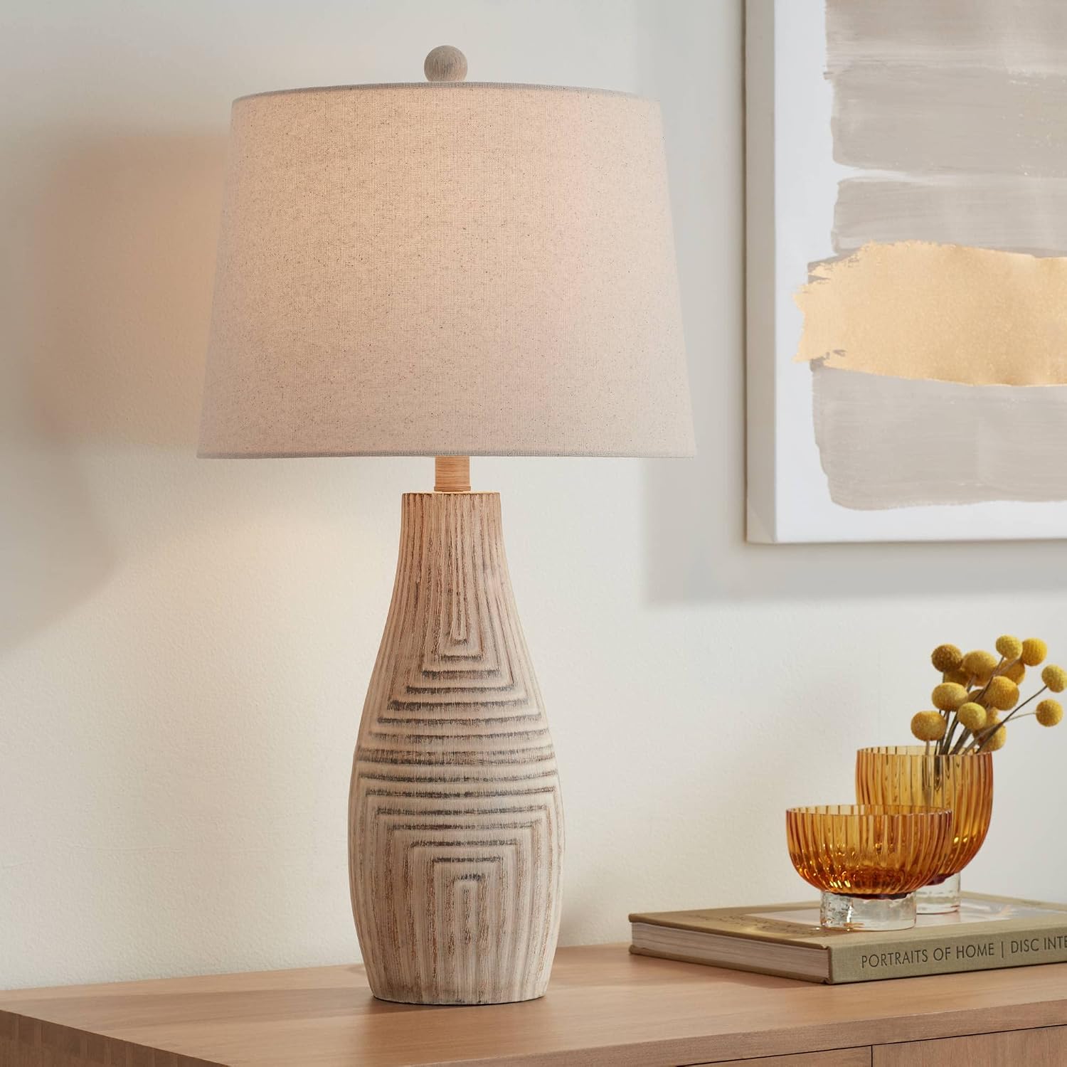 John Timberland Chico 27' Tall Modern Southwest Natural Cottage Table Lamps Set of 2 Brown Light Wood Finish Living Room Bedroom Bedside Nightstand House Office Home Reading Kitchen Fabric Shade