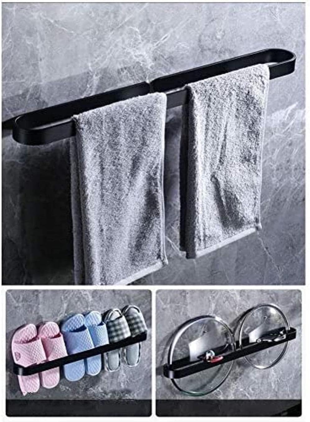 Wall-Mounted Black, self-Adhesive Bathroom Towel bar, Cabinet Aluminum Towel Rack (Size : 50cm)