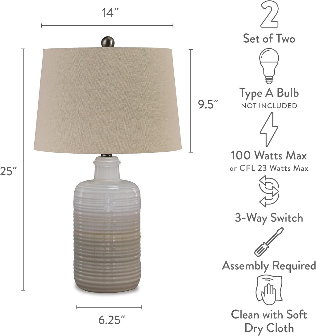 Signature Design by Ashley Marnina 25.5' Neutral Ceramic Table Lamp Set, 2 Count, Taupe