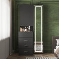 Vanity Desk with Mirror and Lights, Makeup Vanity with Drawers and Hidden Shelves, Full Length LED Mirror, Bedroom Dressing Table with Sliding Top, Grid Drawer, Black, 19.7'D x 31.5'W x 63'H