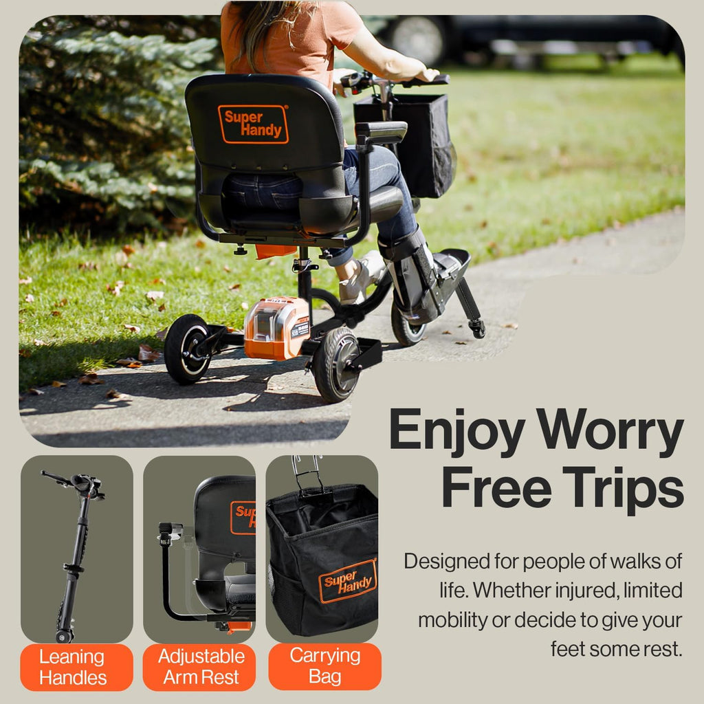SuperHandy Passport Mobility Scooter - Foldable, 3 Wheel, Airline Travel Friendly - 13 Mile Range, Includes 2 Removable 48V Lithium-ion Batteries & Charger (330 Lbs)