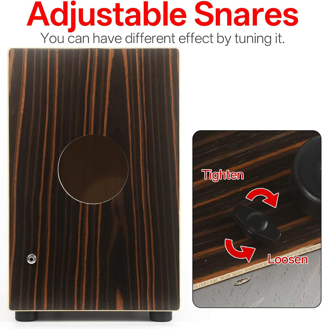 Electric Cajon,AKLOT Ebony African Blackwood 12 * 12 * 18 inch Box Drum Full Size Percussion Pickup Cajons with Snares and Electronics for Amp Above 50W