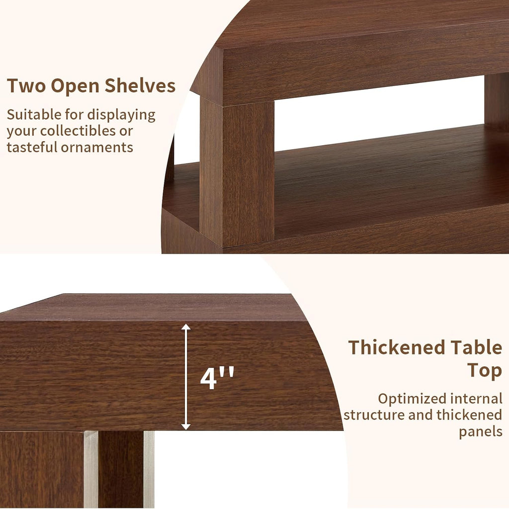 LKTART 39.37' Coffee Table with Storage, 2-Tier Mid Century Rectangular Accent Table with Thick Tabletop, Rustic Style Cocktail, Center Table for Living Room, Office, Apartment (Dark Walnut)
