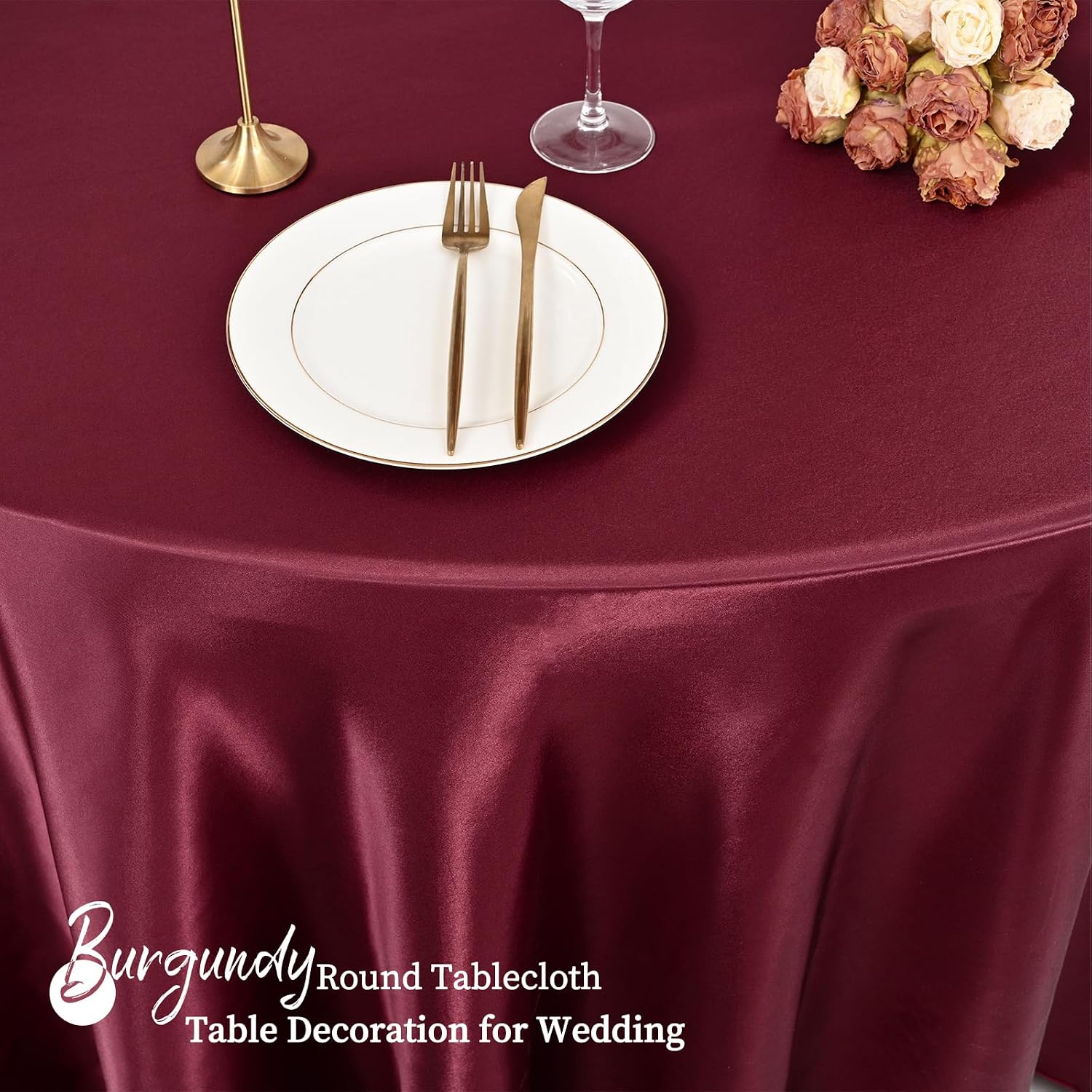 fani 12 Pack 120 Inch Burgundy Satin Tablecloth - Premium Bright Silky Round Tablecloth Overlay Smooth Fabric Table Cover, Table Decoration for Wedding Party Banquet Events Restaurant Kitchen Dining