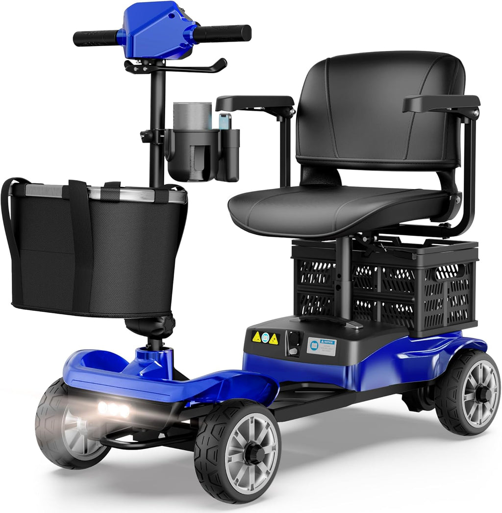 Mobility Scooter for Adults & Seniors with Removable Battery, Cruise & Airport Approved, Foldable Motorized Scooters with Dual Basket, Phone & Cup Holder, Blue