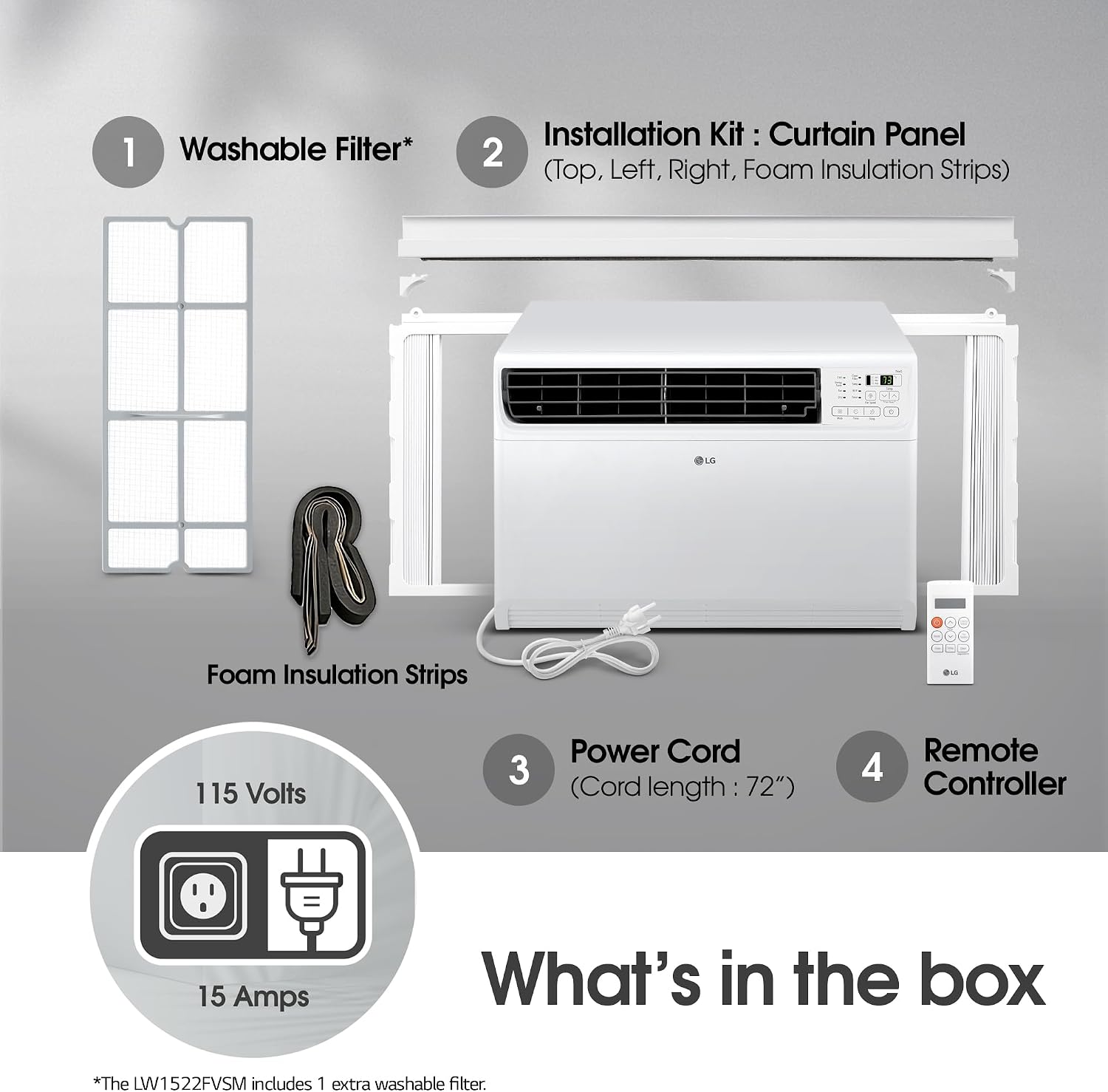 LG 14000 BTU Window Air Conditioner Energy Saving Dual Inverter Remote Control WiFi Enabled Works w/LG ThinQ, Alexa Washable Filer Ultra-Quiet Cools 700 Sq.Ft. for Large Room AC Unit White LW1522FVSM