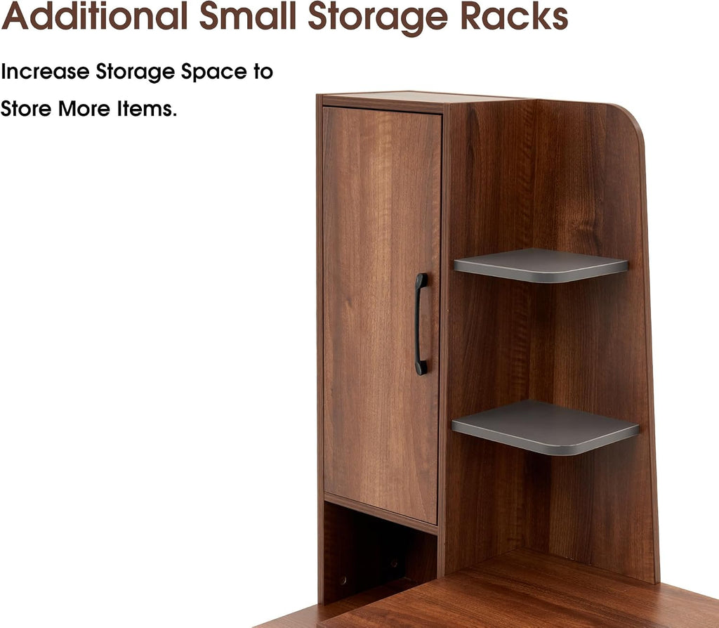 ivinta Computer Desk with Storage Shelves and Drawers, Modern Corner Office Desk for Home Office, Bedroom, Living Room, Classroom 7118 (Walnut Brown)