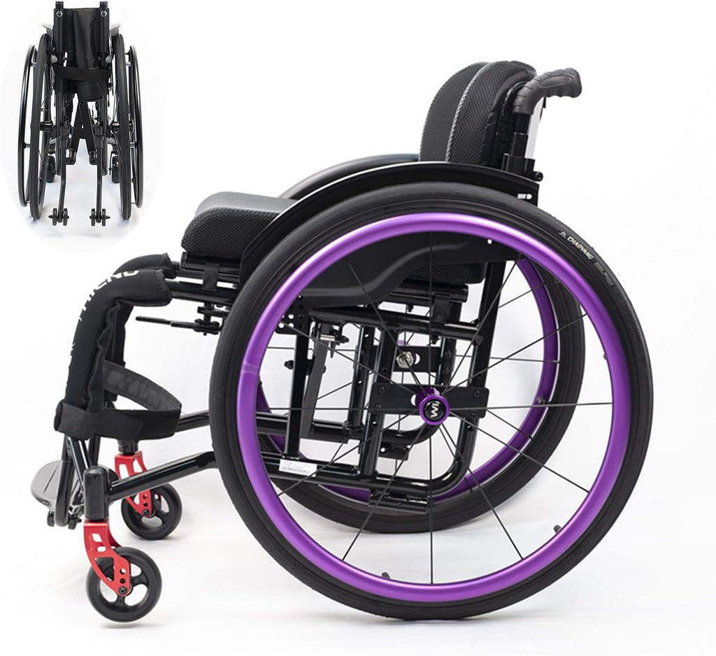 Folding Sports Portable Wheelchairs,Transport Wheelchair,Manual Wheelchair,Aluminum Alloy Wheelchair,Lightweight Wheel Chair For Adults,Quick Release Rear Wheels,Anti-Tip Wheels(Size:Seat width 34cm/1