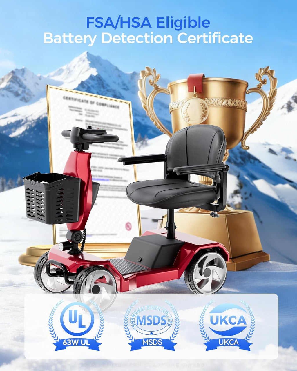 Foldable Mobility Scooters for Seniors, FSA&HSA Eligible, 330LBS Capacity 4 Wheel Lightweight Mobility Scooters for Adults, Powered Electric Mobility Scooters, Folding Travel Motorized Scooters-Red