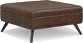SIMPLIHOME Owen XL Square Coffee Table Storage Ottoman - 40 inch Wide Upholstered Vegan Leather Lift-Top Ottoman in Distressed Chestnut Brown, Mid-Century Modern Ottoman for Living Room with Storage