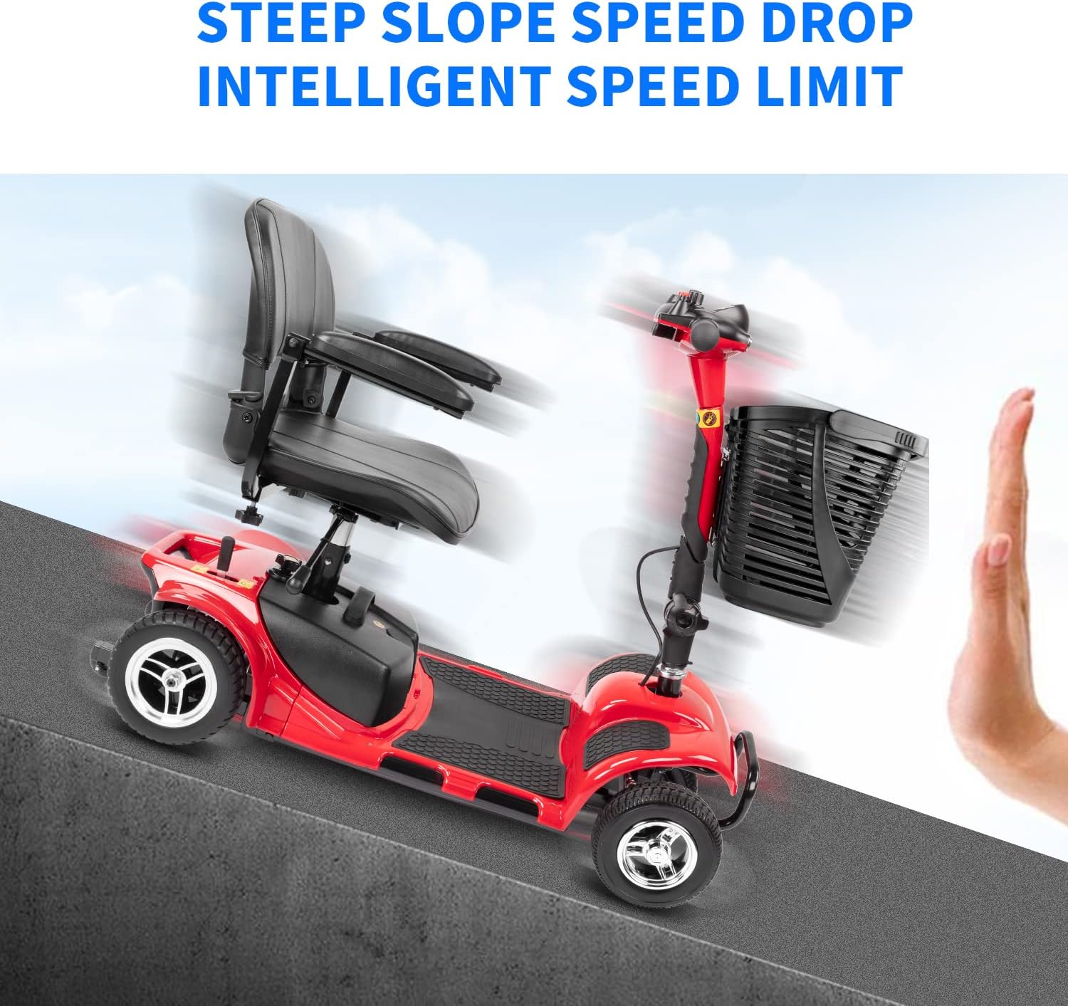 4 Wheel Mobility Scooter, Electric Power Mobile Wheelchair for Seniors Adult with Lights- Collapsible and Compact Duty Travel Scooter w/Basket Extended Battery Red Light Red