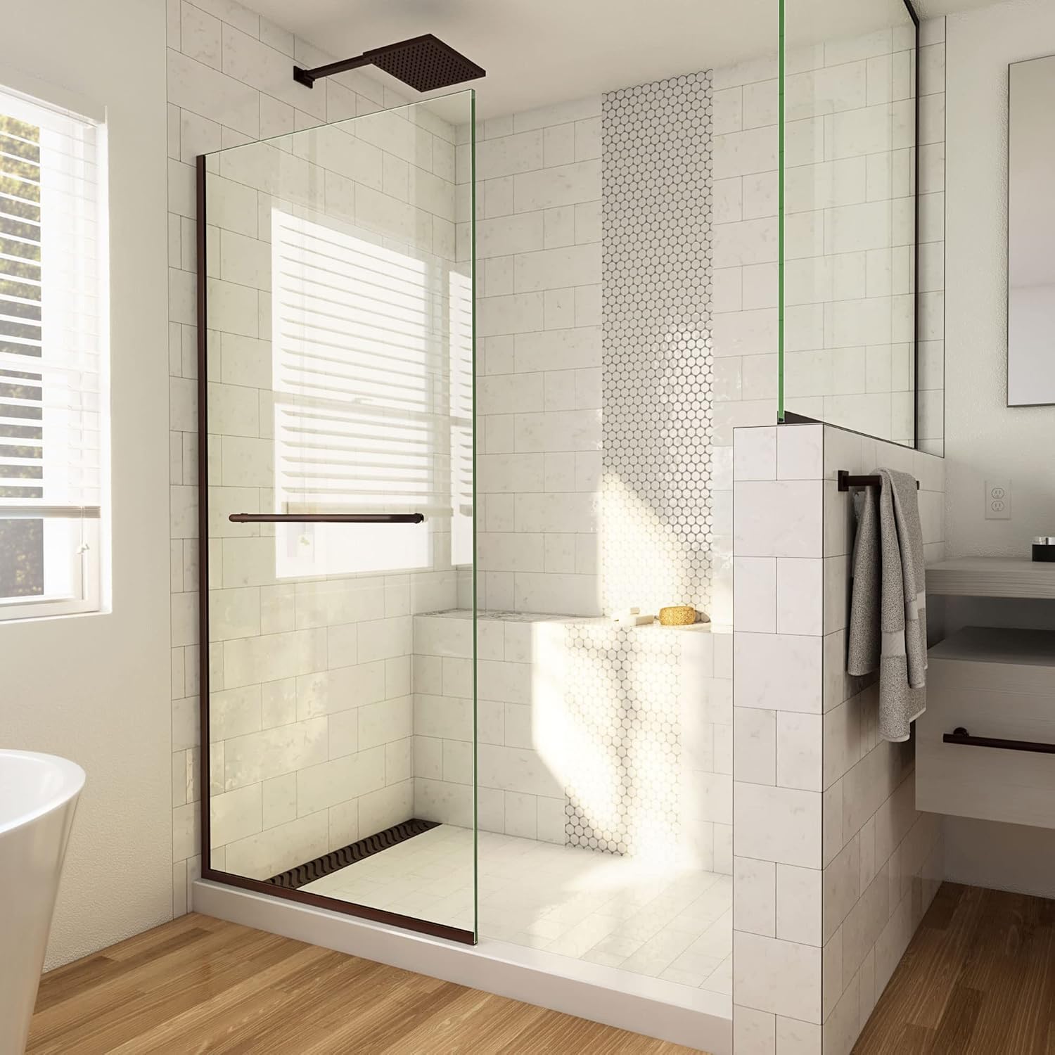 DreamLine Linea 34 inch W x 72 inch H Frameless Fixed Shower Screen in Oil Rubbed Bronze