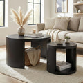 Round Coffee Table Set of 2, Nesting Coffee Tables with Storage, Living Room Table Set, Modern Wood Center Table for Living Room, Apartment, 31.5' & 18' Accent Table Set, Black
