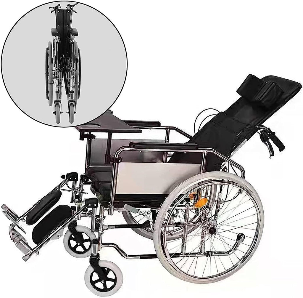 Fully Reclining Wheelchair 6 in 1 Multifunctional Folding Manual Wheelchair Commode W/Headrest High Back Bathroom Wheelchair Scooter for Seniors,220lbs
