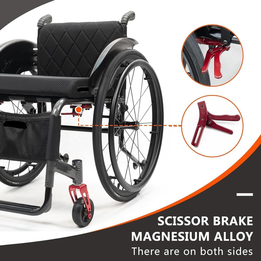 Aluminium Sports Wheelchair,Ultralight Transit Travel Wheelchair,Lightweight Transport Wheelchair,Portable Fast Self-Propelled Wheelchair,Quick Releasefor Rear Wheel,Manual Brake,Storage Bag(43cm/17in