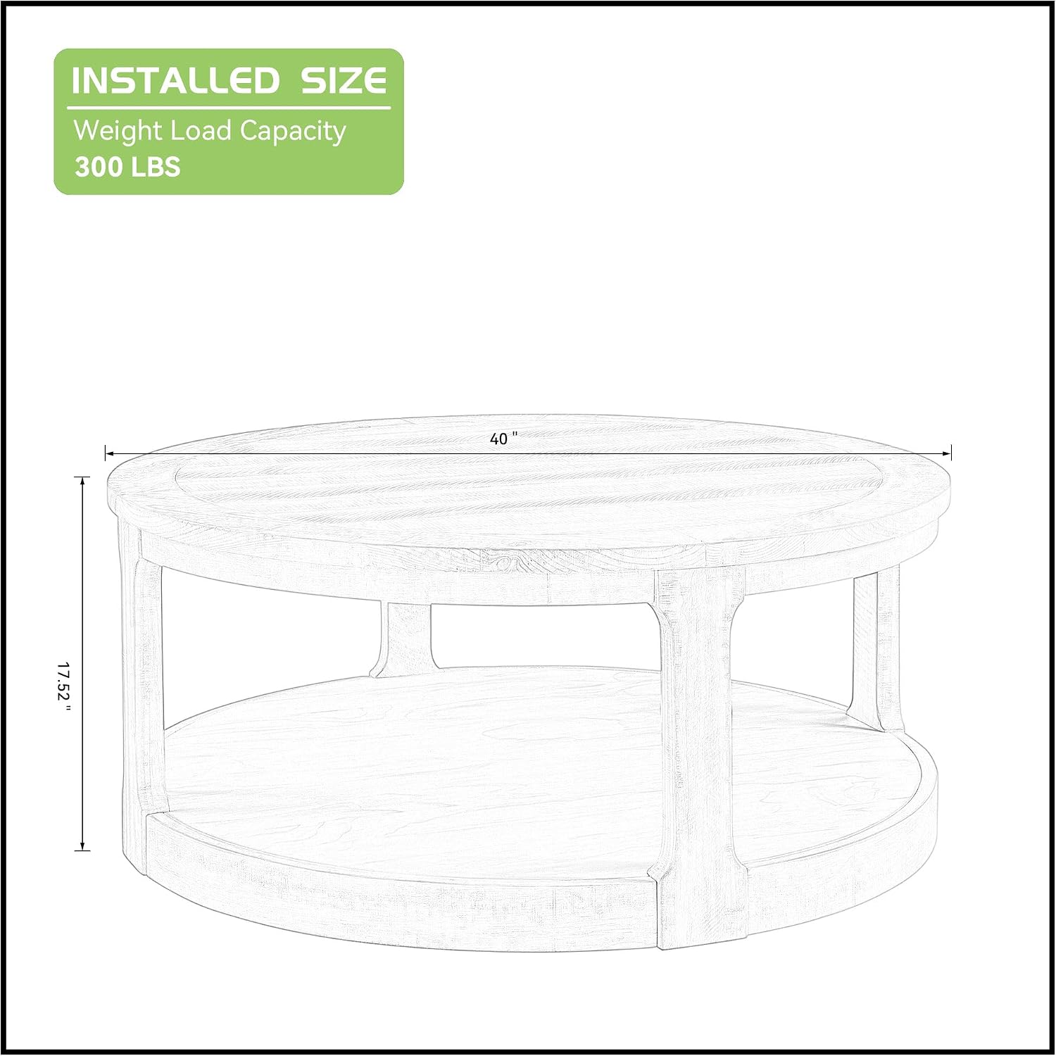 JUSTONE 40' Round Coffee Table for Living Room,2 Tier Traditional Round Circle Wooden Center Coffee Table,Rustic Industrial Coffee Table for Apartment, Easy Assembly (Brown)