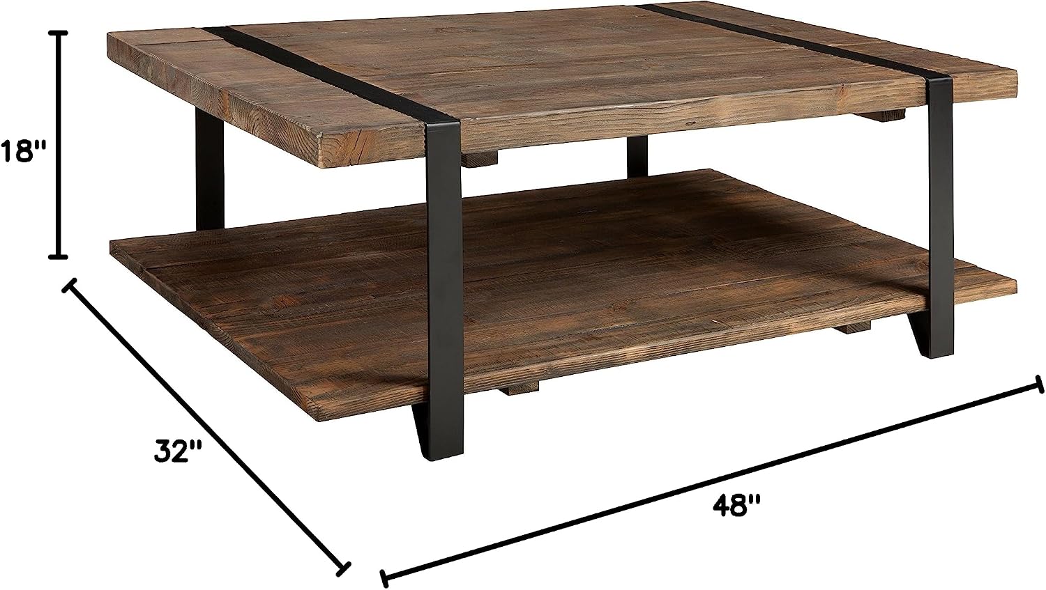 Alaterre Furniture Modesto 48-Inch Reclaimed Wood Coffee Table, Rustic Natural Pine Finish with Metal Strap Legs, Powder-Coated Steel Base, Protective Felt Pads, Ideal for Living Room and Accent Decor