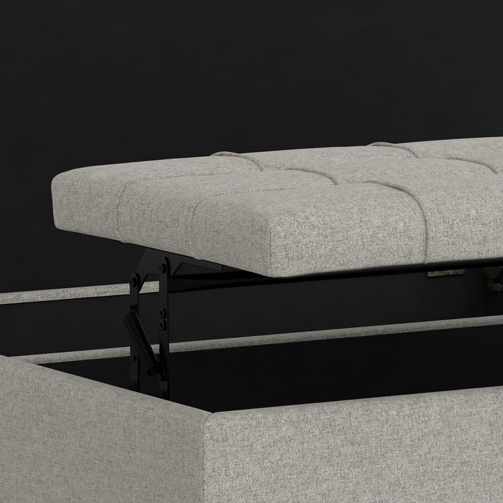 SIMPLIHOME Harrison Large Coffee Table Storage Ottoman - 40 inch Wide Upholstered Linen Look Fabric Square Lift-Top Ottoman in Cloud Grey, Transitional Bench for Living Room with Sturdy Base