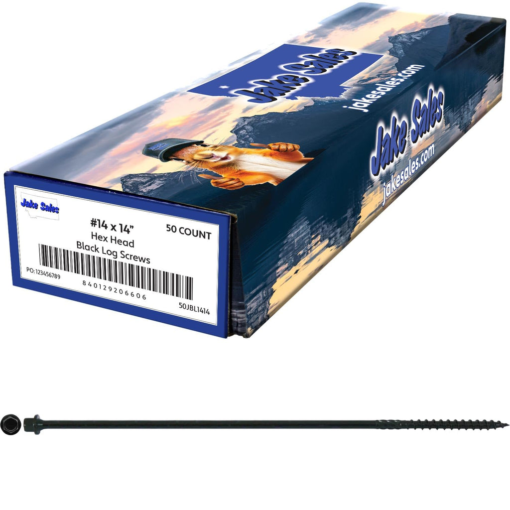 Jake Sales #14 X 14 Heavy Duty Black Timber/Log/Landscaping Wood Screws - Exterior Coated Heavy Duty Screws. 1 x 50 Count Box - 50 Screws