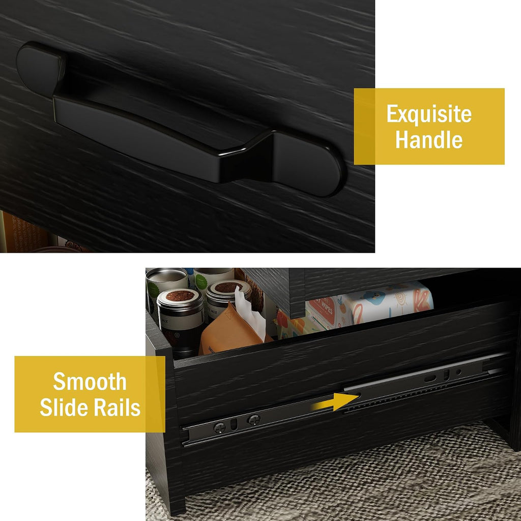 Square Coffee Table with LED Lights, 35.4' Coffee Tables for Living Room, Engineered Wood Modern Center Table with 2 Drawers for Home, Office (Black)