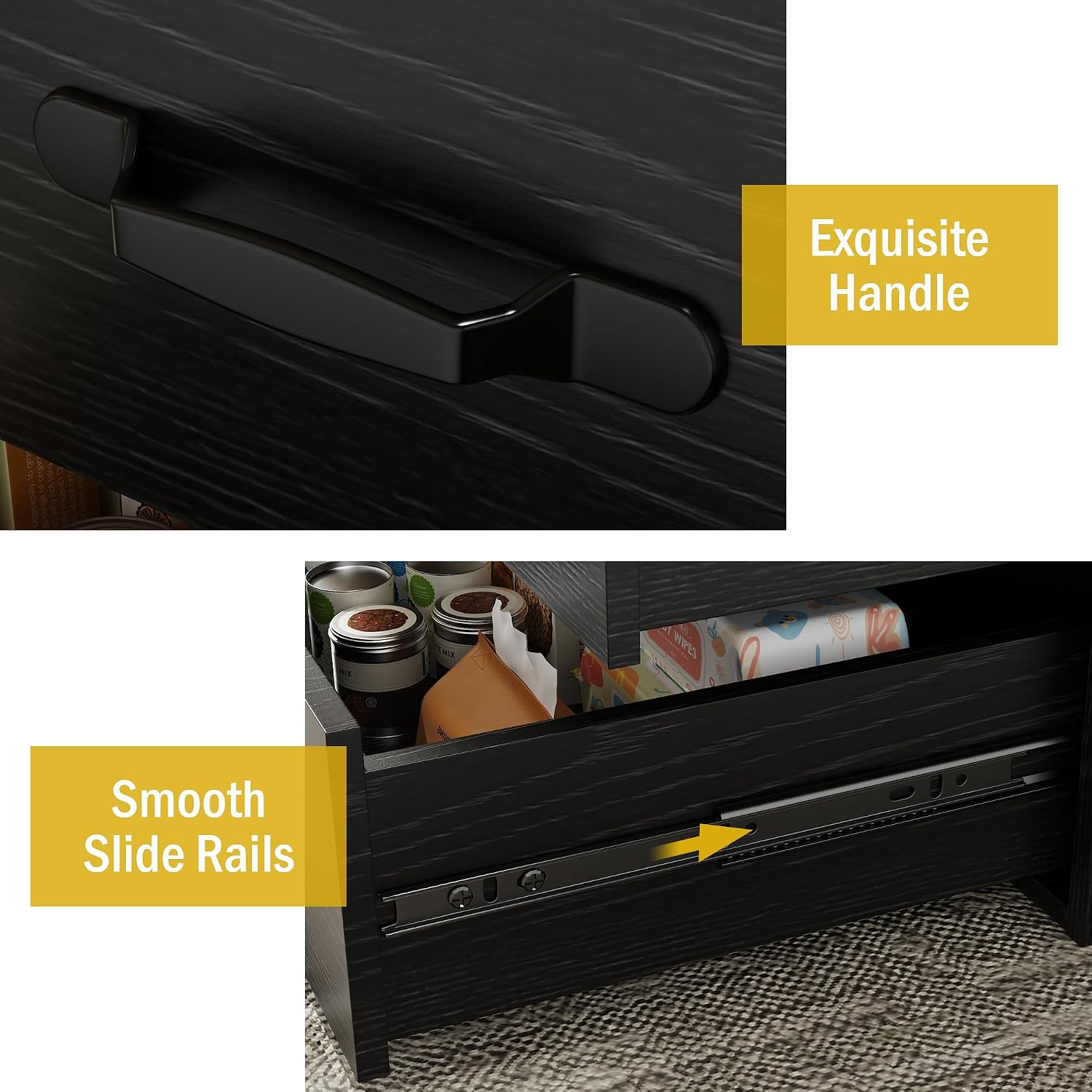 Square Coffee Table with LED Lights, 35.4' Coffee Tables for Living Room, Engineered Wood Modern Center Table with 2 Drawers for Home, Office (Black)