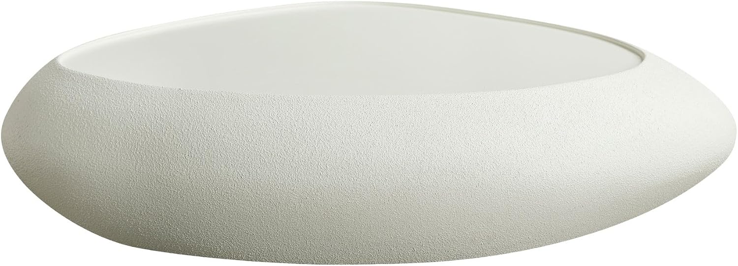 WILLIAMSPACE 47.24' Oval Coffee Table with Grainy Matte Rocks Pattern, Modern Faux Stone Irregular Center Table, Drum Fiberglass Coffee Table Accent Side Table End Table for Living Room (White)