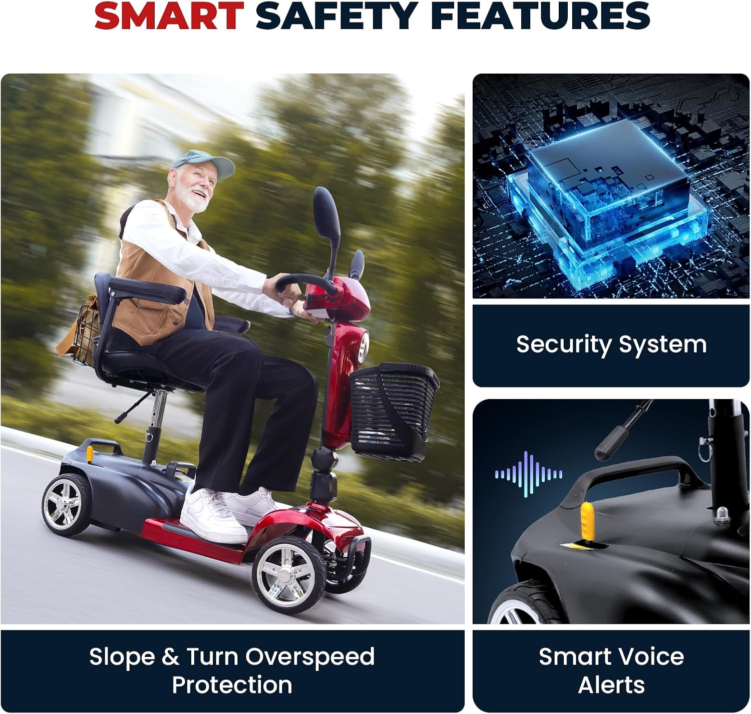 4 Wheel Mobility Scooters for Adults, Foldable Powered Mobility Scooter with Rearview Mirror,14 Miles Range, 5 Mph Long Range Power Extended Battery with Charger, Rear Basket and LED Light (Red-X-03)