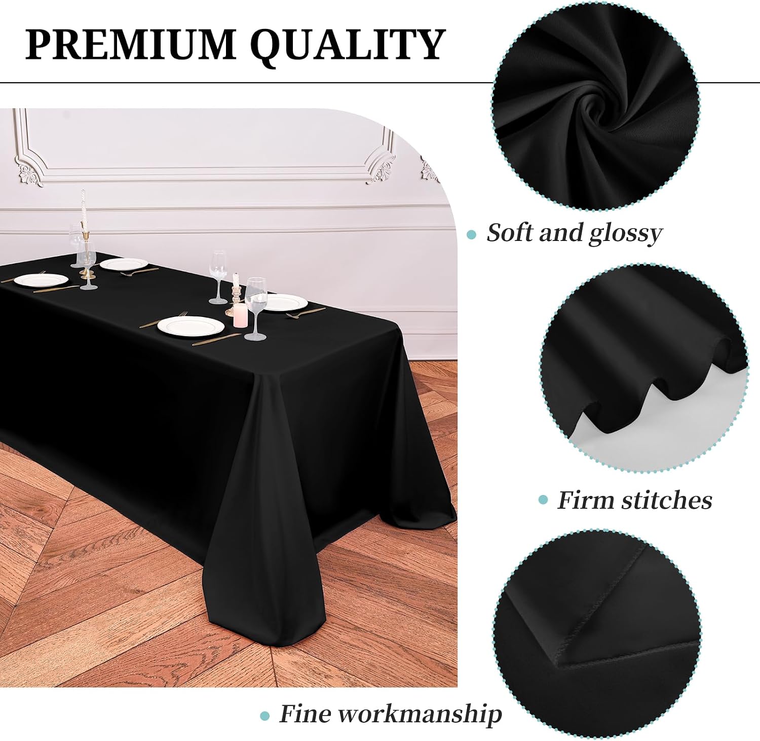 12 Pack Black Tablecloths for 8ft Rectangle Tables 90 x 132 Inch - Polyester Table Cover Stain and Wrinkle Resistant Washable Fabric Table Clothes for Wedding Party Banquet Reception Restaurant