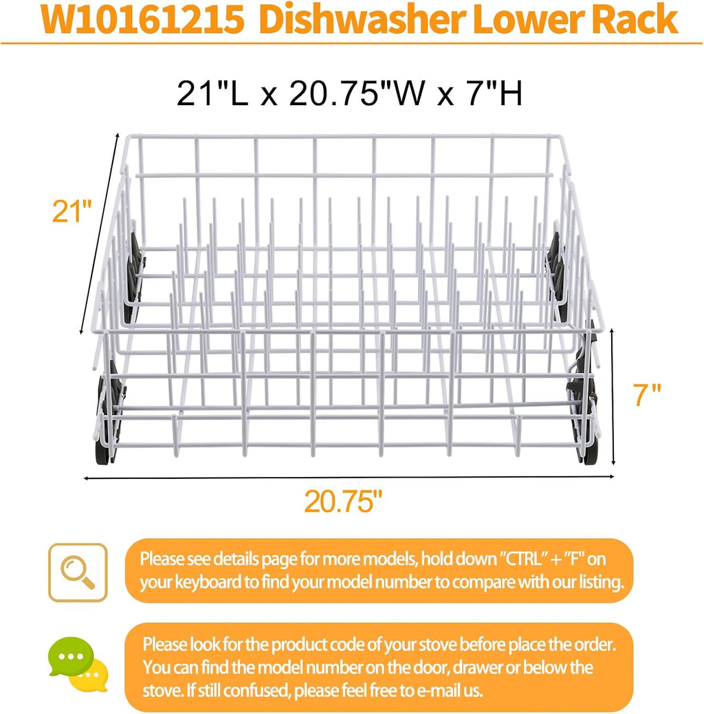 Upgraded W10161215 Dishwasher Rack Replacement Parts for Whirlpool Dishwasher Lower Rack With Dishwasher Wheels DU840DWGQ1 DU915PWPS2 Whirlpool Dishwasher Dishrack Assembly Bottom Rack Shelf Drawer