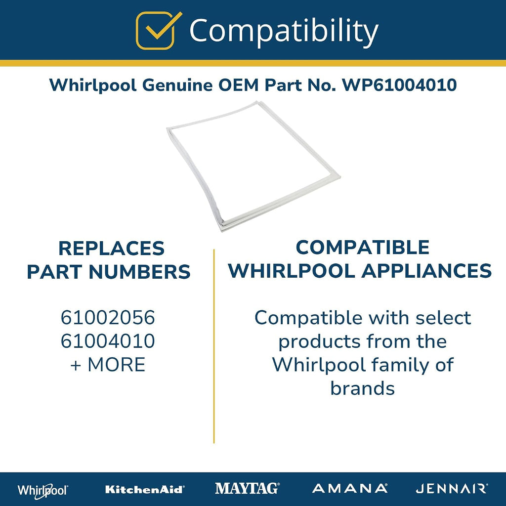 Whirlpool WP61004010 Genuine OEM Refrigerator Door Gasket Replacement Part - Replaces 61002056 and 61004010