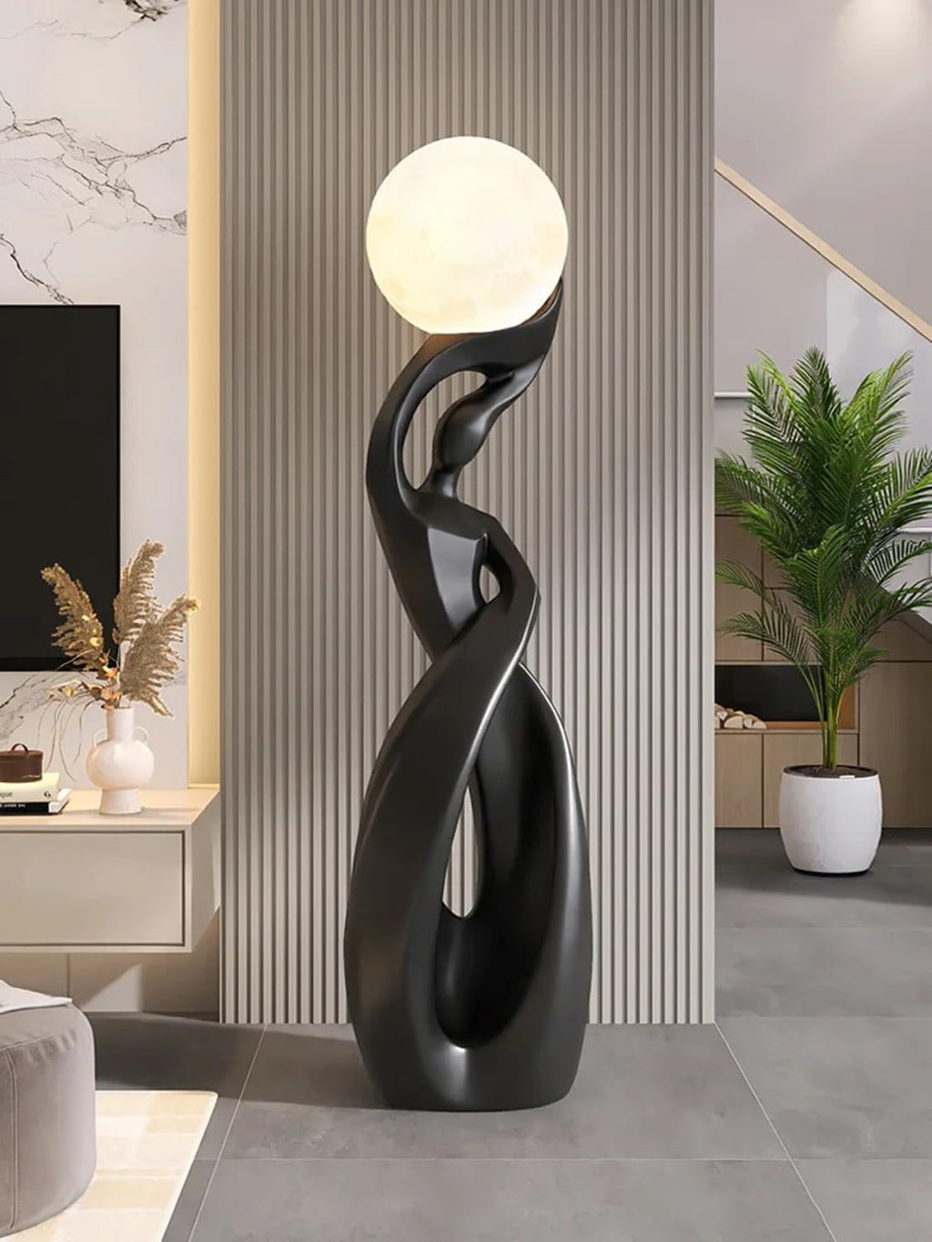 Modern Floor Lamp,Black Floor Lamps,Bedside Lamp with 3D Moon Lights | Creative Nordic Art Decoration Tall Standing Lamp for Living Room Bedroom,Corner,Dresser,Office