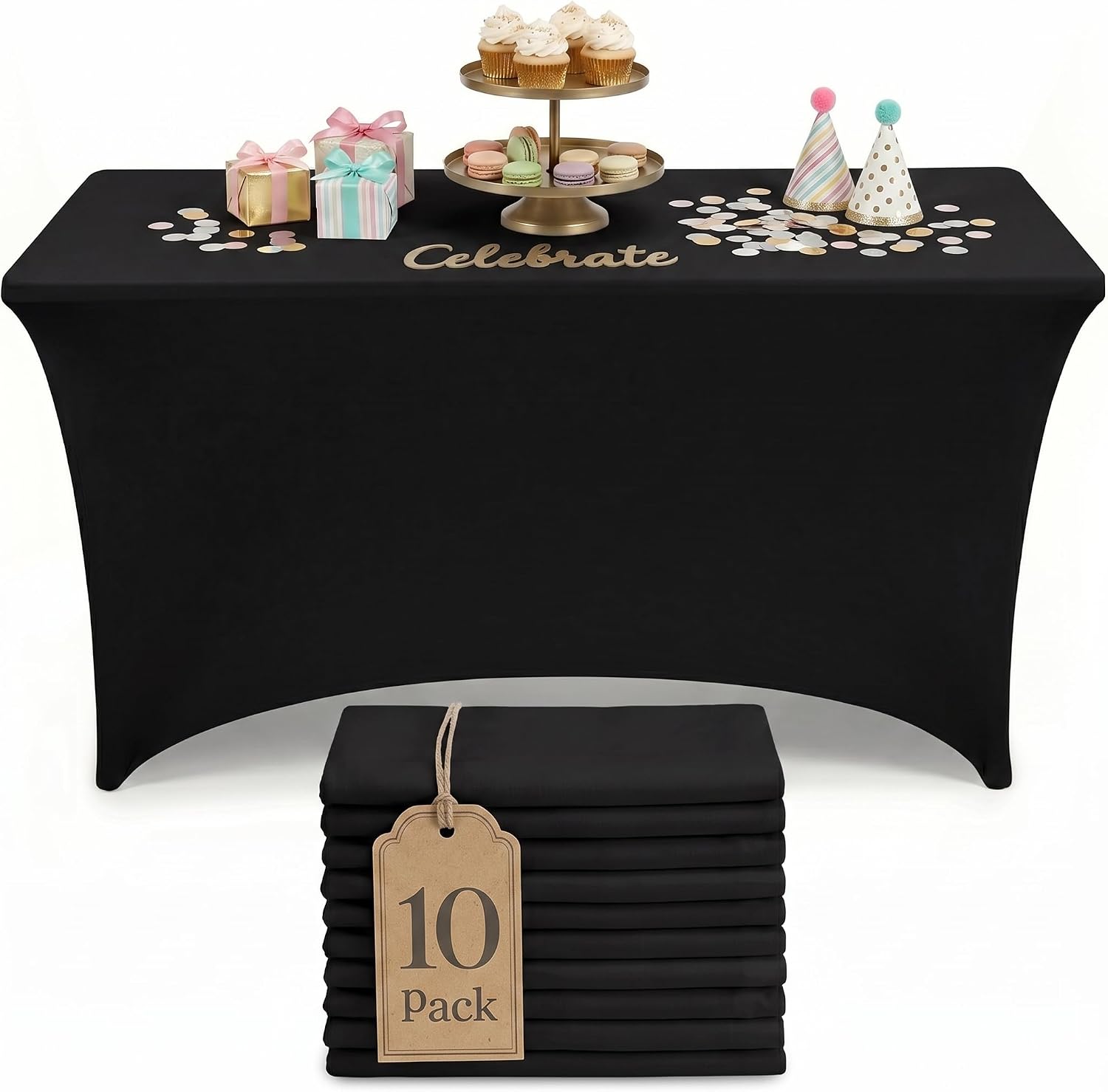 Utopia Kitchen 8Ft 10 Pack, Black Tablecloth for Rectangle Tables - Fitted Table Cloth Washable & Wrinkle Resistant Bulk Event Hospitality Wedding Banquet Corporate Functions Use