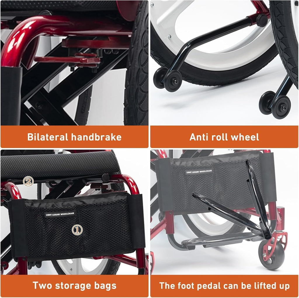 Lightweight Transport Wheelchair,Folding All-Terrain Wheelchair,Portable Self-propelled Manual Wheelchairs,Sports and Leisure Wheelchairs for Adults,Aluminum Alloy Wheelchair(Soft Backrest,40cm/15.7in